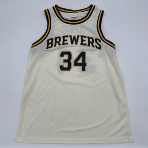 Milwaukee Brewers Giannis Antetokounmpo NBA MLB Jersey Cream Adult Size Medium M